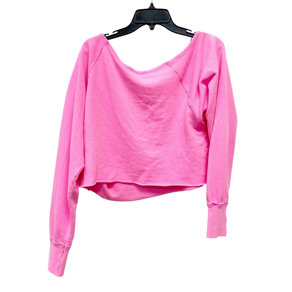 JoyLab Womens Pink Cropped Raw Hem Boat Neck Long Sleeve Sweatshirt Size XS - Picture 2 of 5